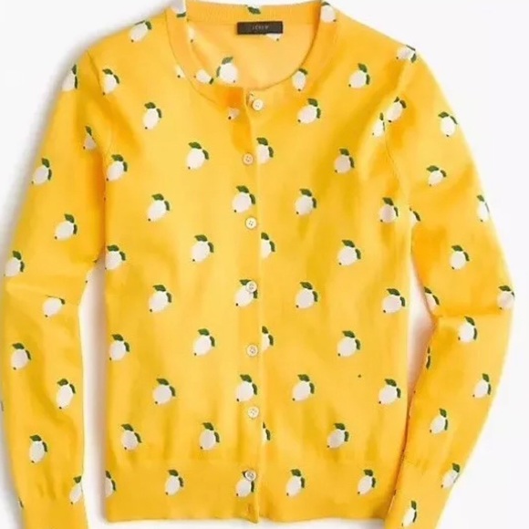 Rare J Crew Jackie Cardigan Lemon Print 